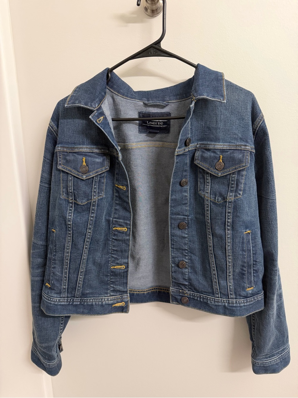 Lands' End Medium Blue Denim Jacket with Brass Buttons